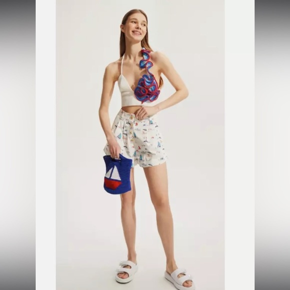 New My Beachy Side EMILY IN PARIS Nautical Beach Print High Waisted Shorts XS/SM - Picture 8 of 9